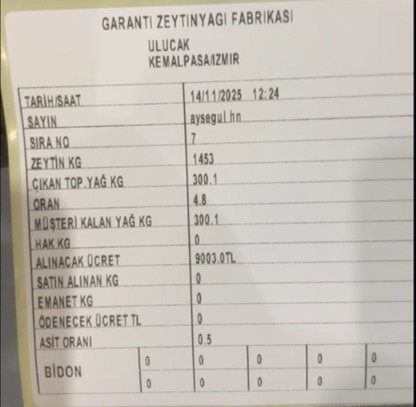 Termal işlem fişi örneği