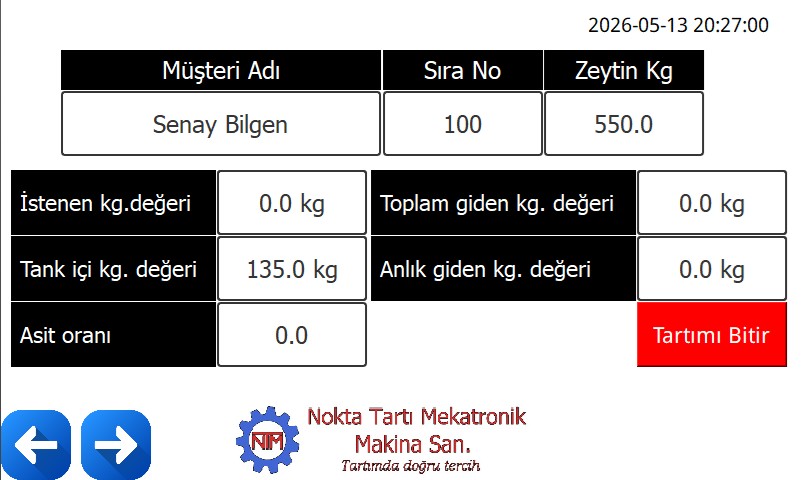 İstenen kg değeri ve dolum ekranı