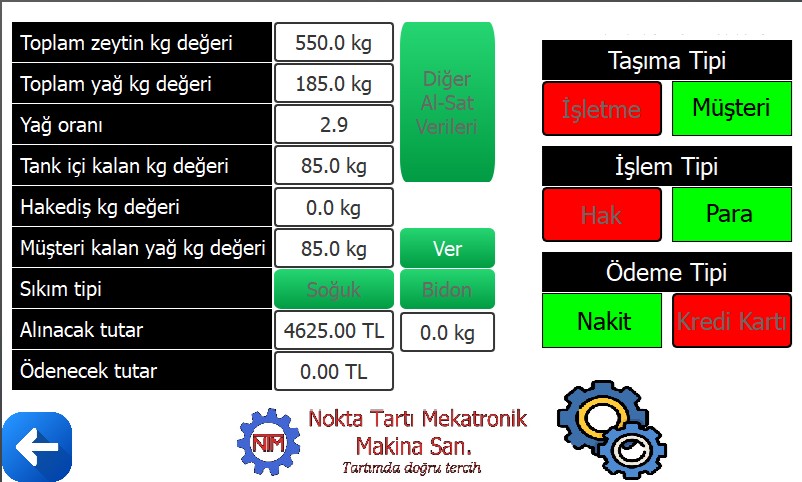 Diğer al sat verileri ve bidon bilgileri ekranı