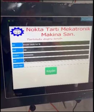 Zeytinyağ teslim kontrolü HMI ekranı