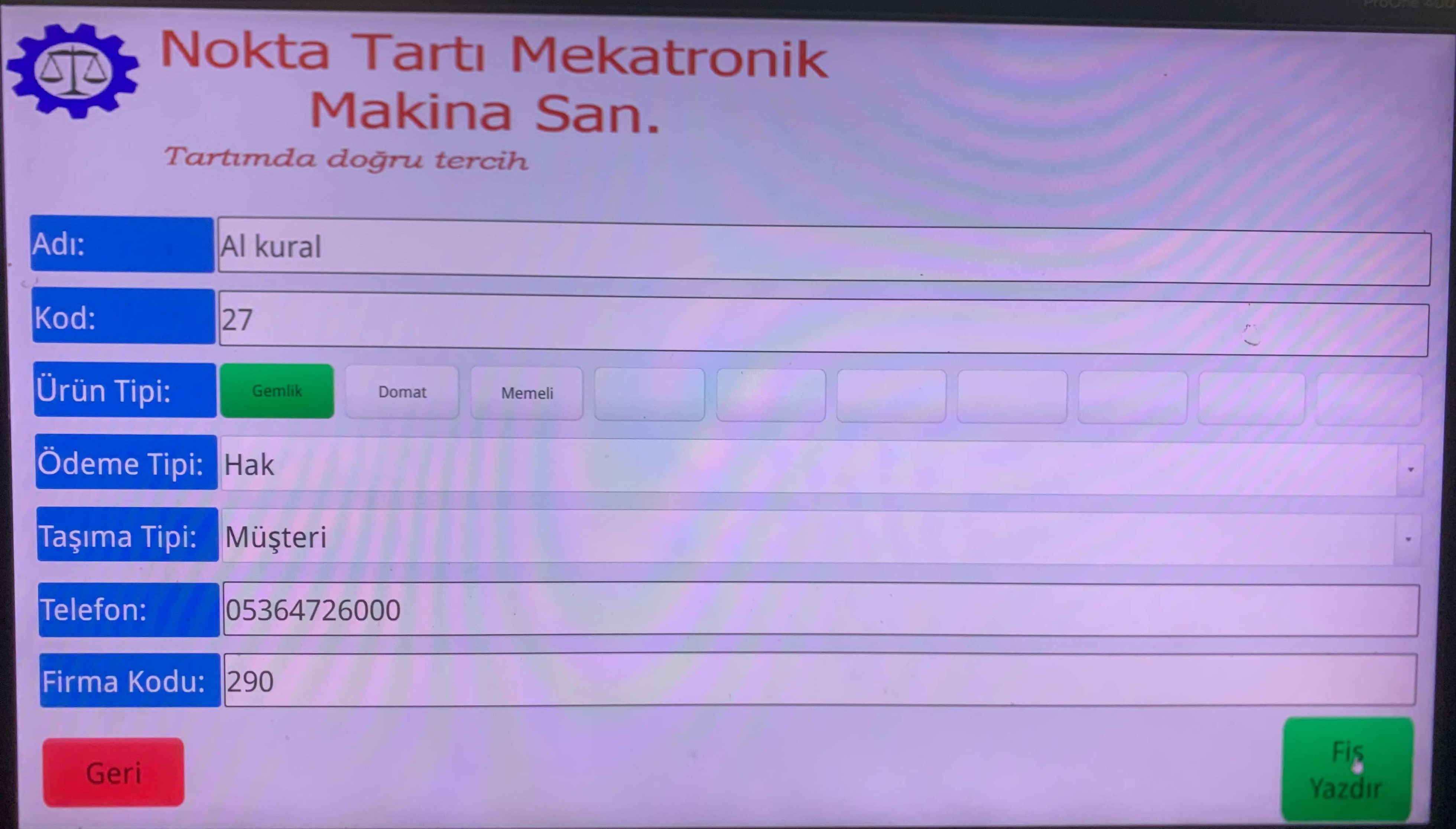Nokta Tartı müşteri kayıt sayfası